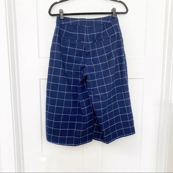 Old Navy Windowpane Plaid Wide Leg Crop Pants Navy/White Career Office Sz 4 - Picture 6 of 8